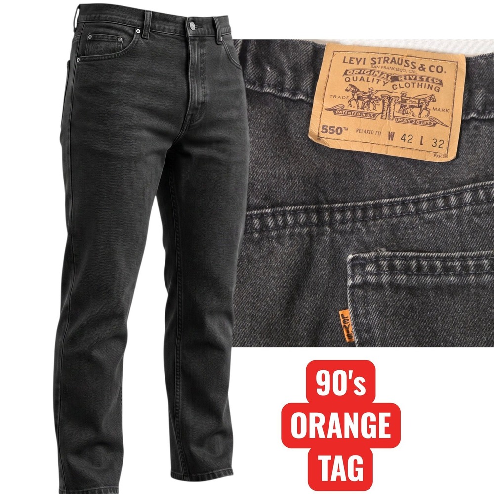 Levi 550 Jeans Mens 38x32 Black Relaxed Fit 90s Orange Tag Vintage Denim